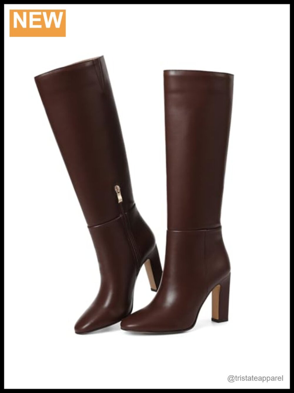 PU Leather Knee High Boots Round Toe Block Heel Side Zipper Tall Boots Women